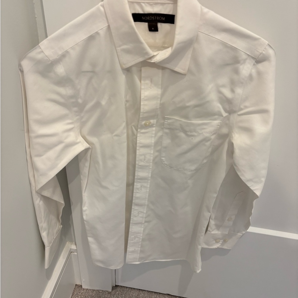 Nordstrom boys White Button Down Shirt Crisp Cotton Professional